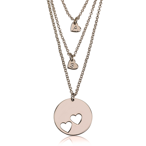 Rose Gold Plated Layered Cut Out Personalized initial Hearts Necklace