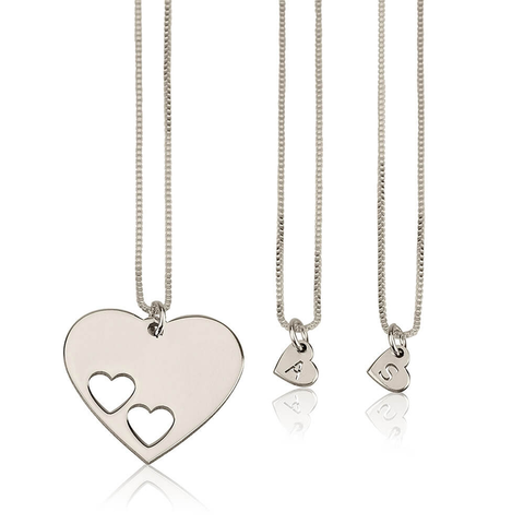 Sterling Silver Floating Hearts Personalized Initial Necklaces Set - bambinadicioccolato