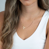 Sideways Initial Necklace Sterling Silver | 24K Gold  Plating or Rose Gold Script Name Necklace