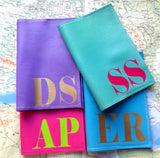 Mia Personalised Leather Passport Cover Purple, Avocado, Turquoise, Pink- bambinadicioccolato