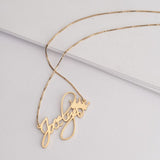 24K Gold  Plating or Rose Gold Script Name Necklace with Crown