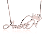 24K Gold  Plating or Rose Gold Script Name Necklace with Crown