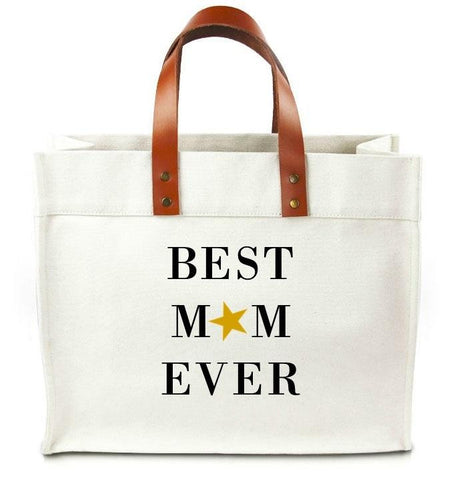 Best Mom Ever Canvas Tote Bag With Leather Straps - bambinadicioccolato