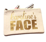 Face It Personalized Name Canvas Makeup Bag In Beige - bambinadicioccolato