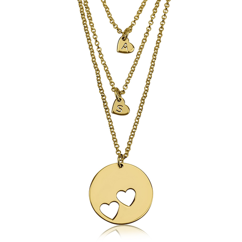 Layered Engraved Personalized Initial 24K Gold Plated Heart Necklace