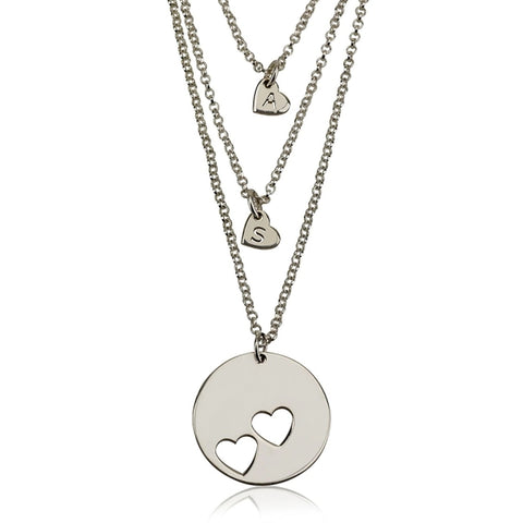 Layered Engraved Personalized Initial Silver Heart Necklace