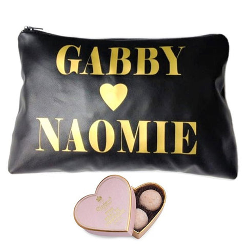 Personalized Names Leather Toiletry & Makeup Bag With Heart - bambinadicioccolato