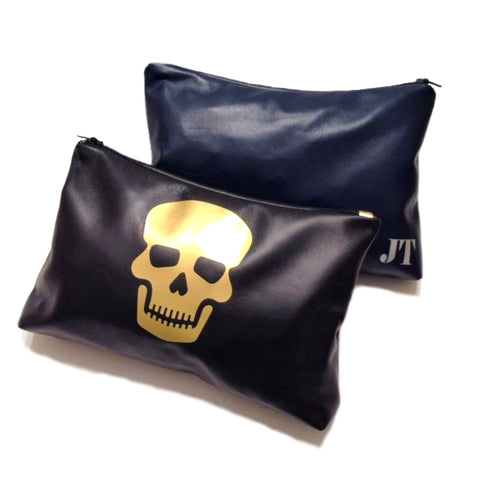 Skull Personalized Monogram Leather Cosmetic & Toiletry Bag